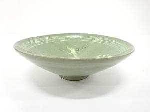 作家物　高麗青磁　雲鶴　平茶碗(無地箱付)